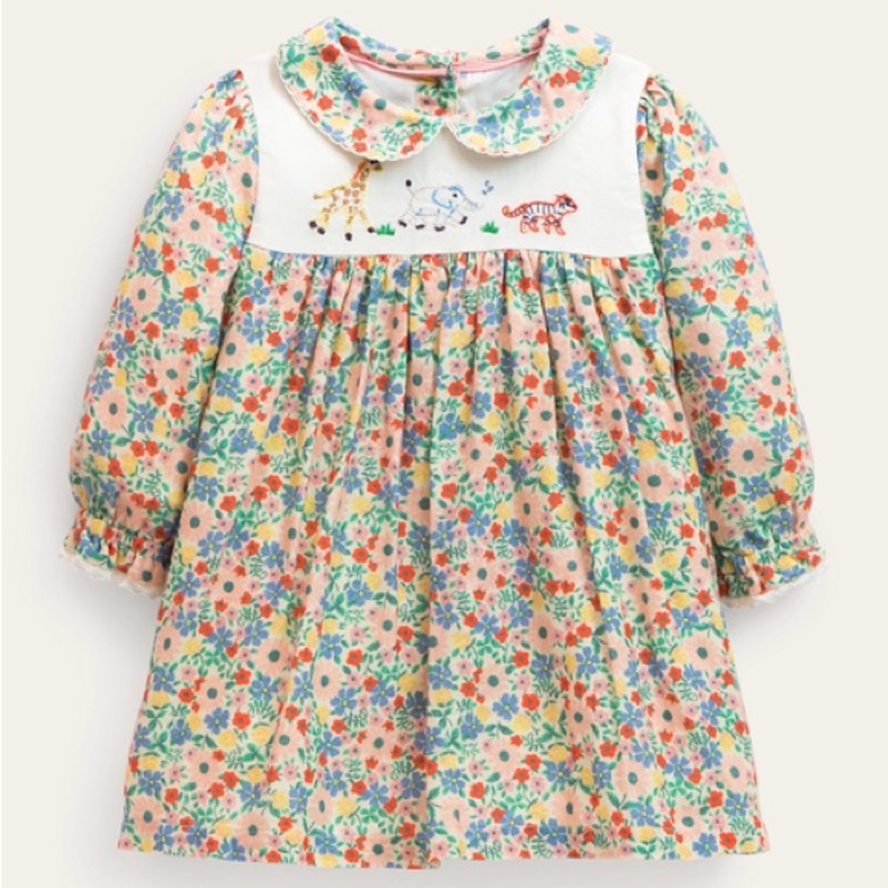 EUC Baby Boden Zoo Safari dress. Lined button back. Size 2-3 years